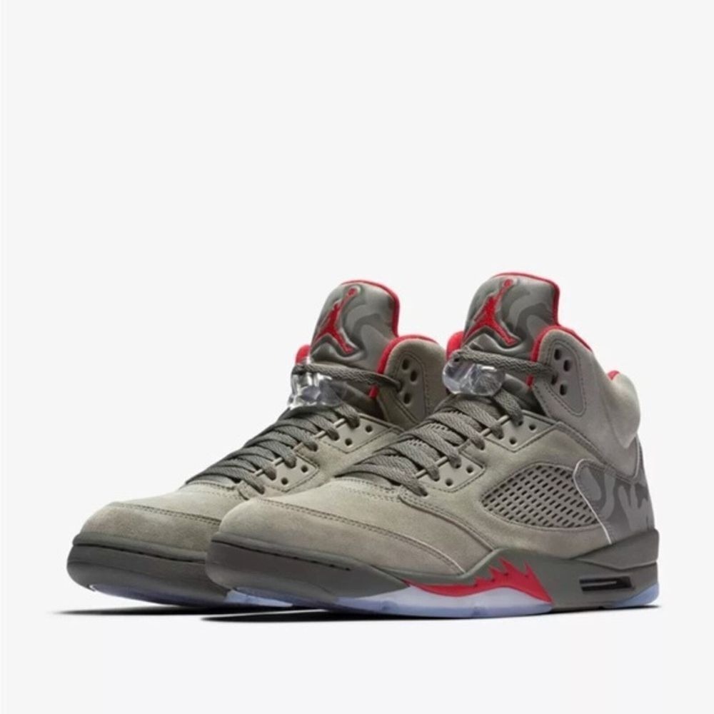 Nike -Air Jordan 5 V Retro‎ Camo Dark Stucco Fire Red -Size 6.5 Women's/Boys 5.5